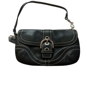 Coach Black Leather Clutch with Silver Buckle